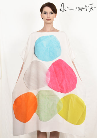 TRIANGLE of PAPER CIRCLES #1 (white + turquoise) Dress