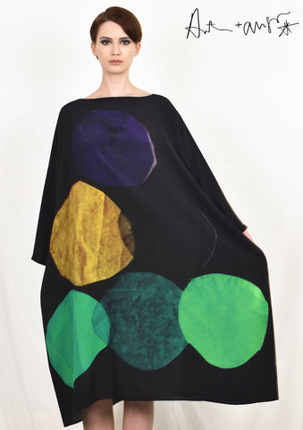 TRIANGLE of PAPER CIRCLES # 2 (black+purple) Dress